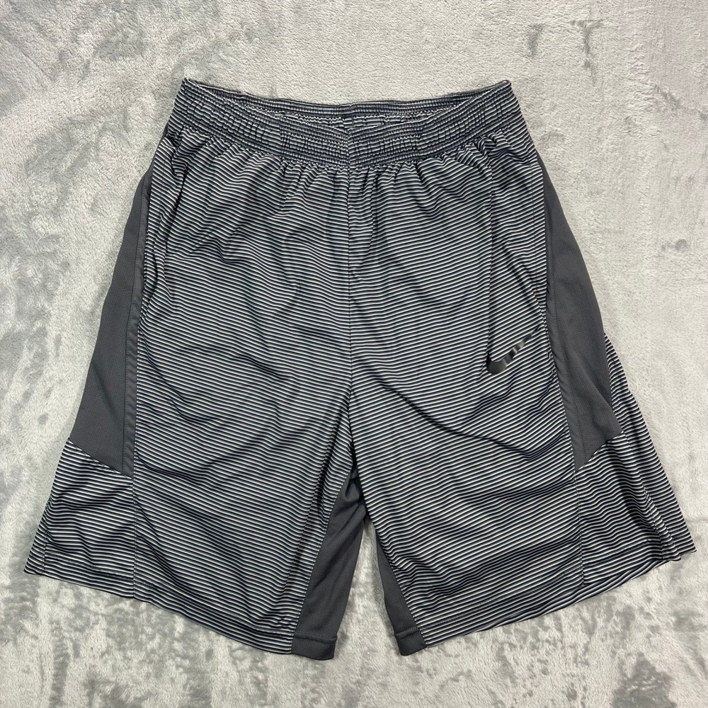 NIKE Dri-FIT Basketball Shorts Mens Large Grey Black Striped 667970-021 Fitness